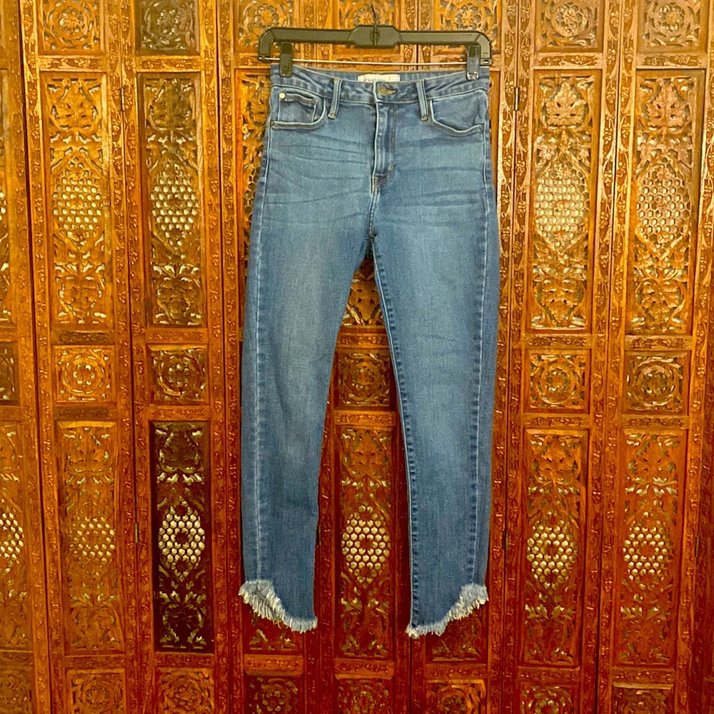 Raw Hem Mid-Rise Medium Wash Jeans